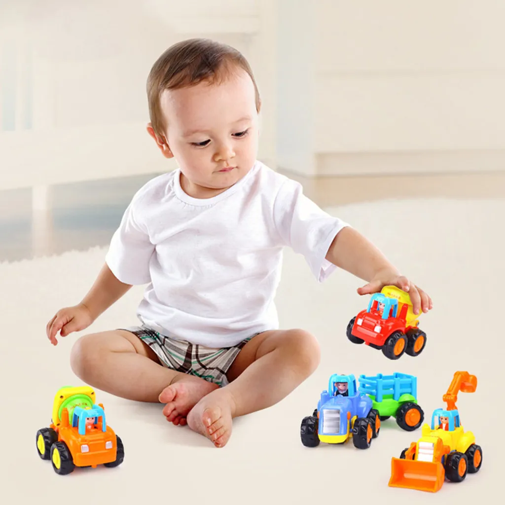 4pcs Friction Powered Car Toys Push and Go Construction Vehicles Cars child birthday surprises for 1-3 Year Old Kids #C
