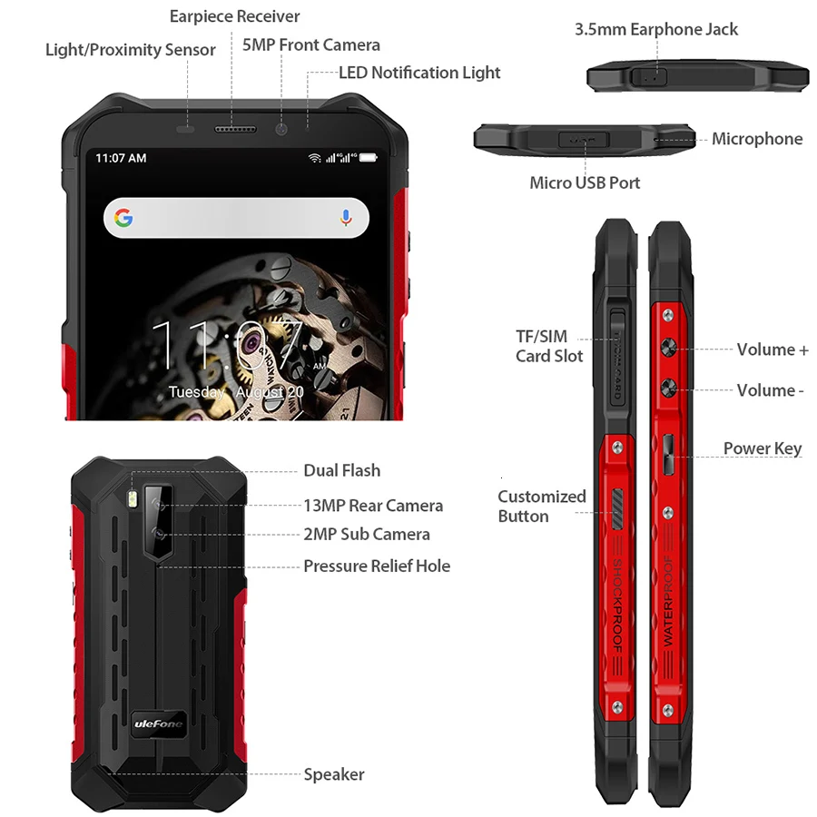 Ulefone Armor X5 5000 мАч NFC ip68 Ударопрочный мобильный телефон Android 9,0 5," Восьмиядерный 3 ГБ+ 32 ГБ разблокированный 4G Прочный смартфон