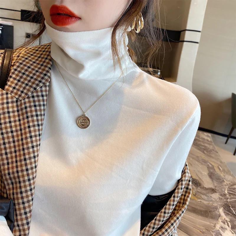 White High Collar Bottoming Shirt Women's Popular New Autumn and Winter Long Sleeve Heaps Sweater Western Style | Женская одежда