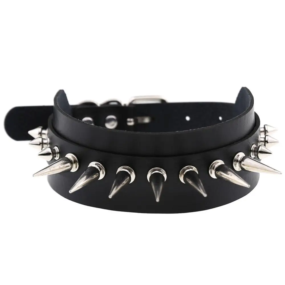 KMVEXO Punk Rock Gothic Leather Chokers for Women Mens Silver Spike Rivet Stud Collar Choker Necklaces Statement Anime Jewelry