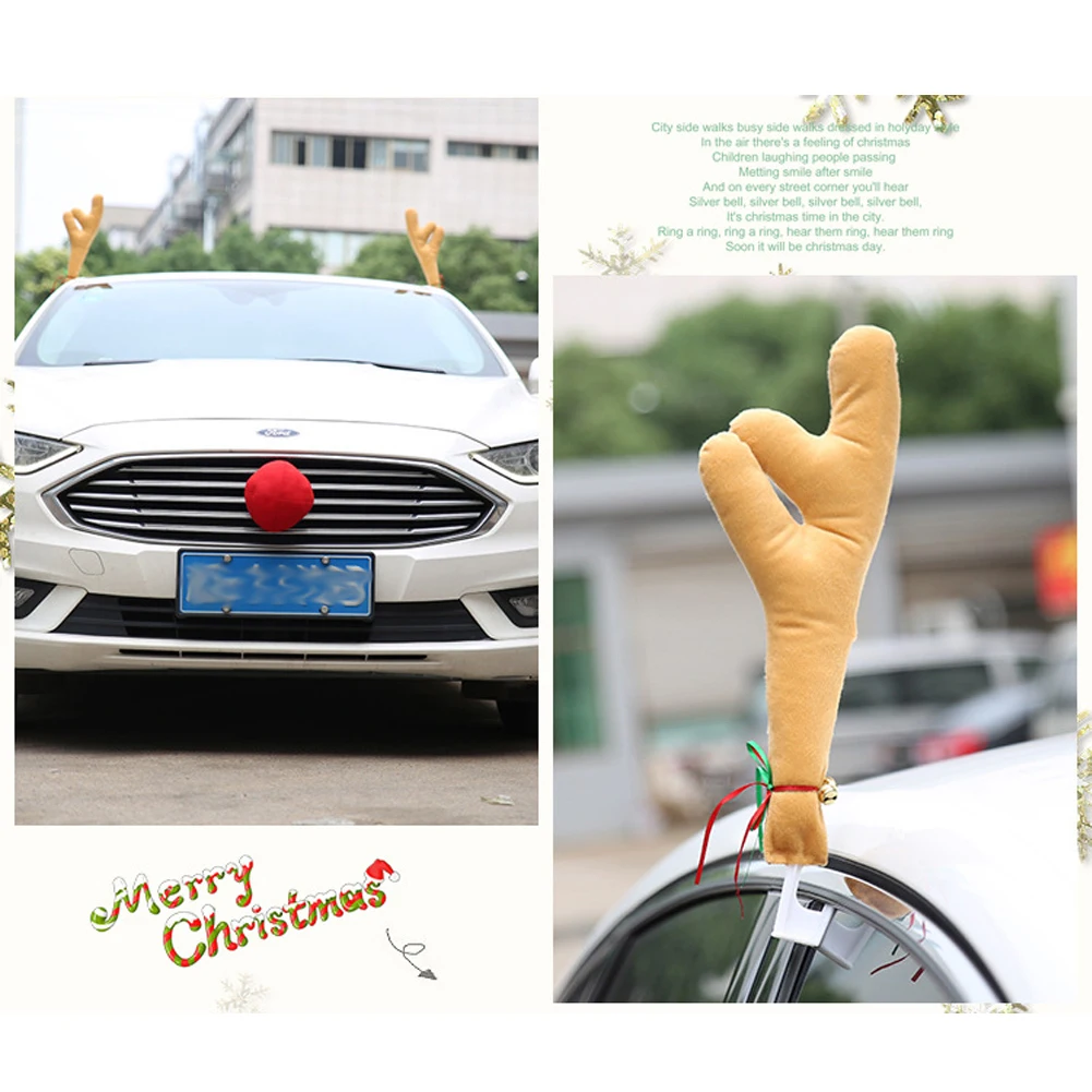 New Christmas Car Costume Reindeer Horn Nose Set Xmas Festival Rudolph Elk Vehicle Decoration Unique Lovely Ornaments