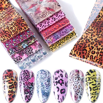 

10Pcs Colorful Leopard Print Nail Foil Stickers DIY Transfer Decals Sliders Tattoo Manicure Wraps Nail Decoration Design JI19130