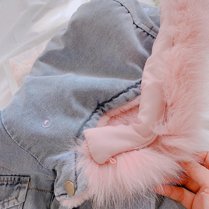 Autumn Winter New Arrival Girls Fashion Denim Coat Kids Fashion Jackets with Fur Hoodies Kids Thick Fleece Coat