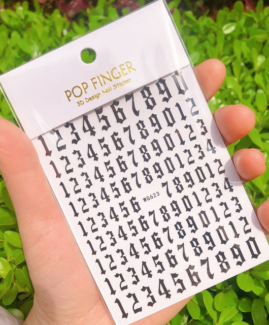 yeni eski İngilizce büyük boyutu 80mm * 103mm numaraları tırnak çıkartmaları Wrap 3D tırnak sanat malzemeleri 6 renkli mektup numarası tırnak Sticker C003(1)