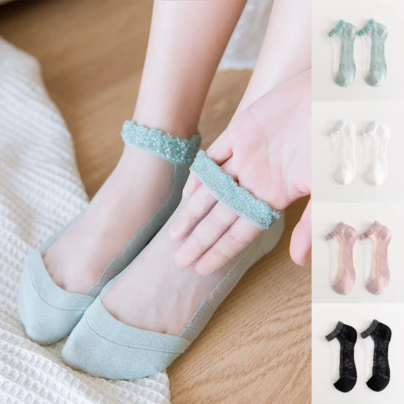 

Women's Ankle Breathable Mesh Patchwork Boat Socks Silk Fashion Harajuku Cute Summer Women's Stockings Skin-friendly