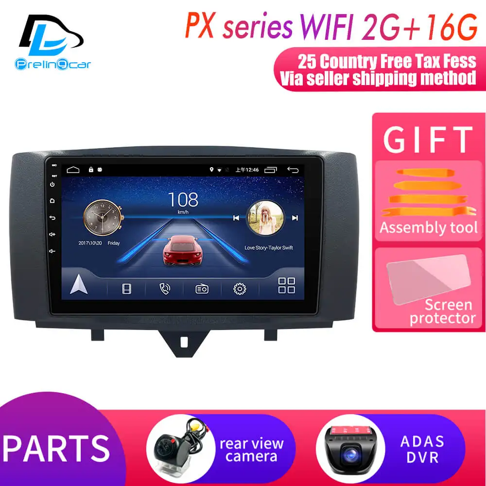 PX player 2G16G DVR Android 9,0 автомобильный DVD мультимедийный плеер для Mercedes/Benz Smart Fortwo 2011 2012 2013 WiFi BT Радио Стерео gps - Цвет: PX player 2G16G DVR
