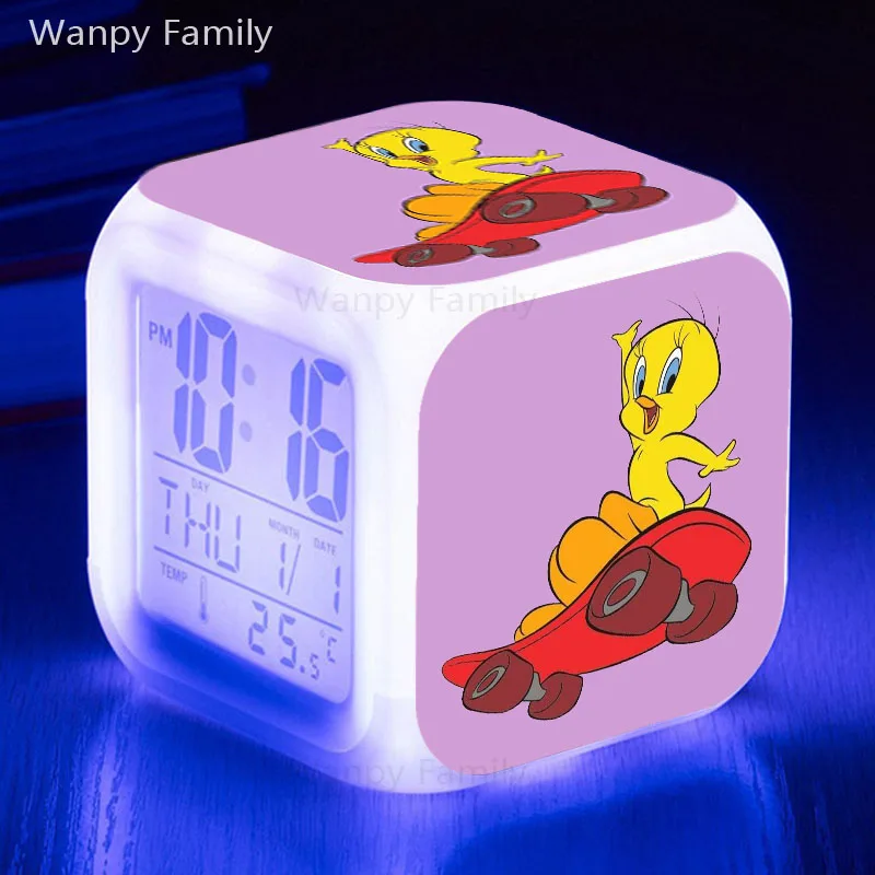 Очень прекрасный Твити Будильник 7 цветов светящийся светодиодный цифровой будильник для детей подарок на день рождения многофункциональные сенсорные часы - Цвет: Цвет: желтый