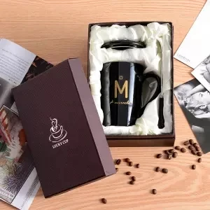 Керамическая чашка, кружка с крышкой, ложка, для мужчин и женщин, студентов, Корейская версия, чашка для молока, чашка для питья, домашняя чайная чашка, кофейная чашка - Цвет: 380ML gift box