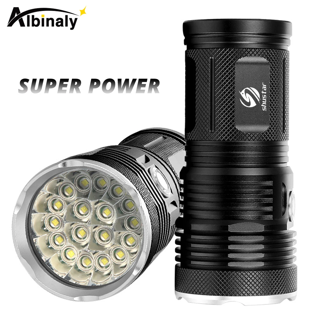 Высокая Мощность светодиодный фонарик прожектор 18 x T6 светодиодный фонарь водонепроницаемый фонарик для приключений, кемпинг, Мощность ed защищены 4-мя видами 18650 батарея
