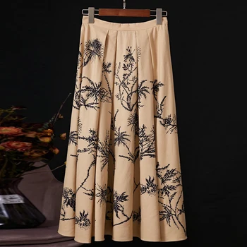 

S-XL Red RoosaRosee Designer Runway Women Graffiti Print Diamonds Midi Cotton Skirt Elegant Cozy Female Holiday Party Skirts New