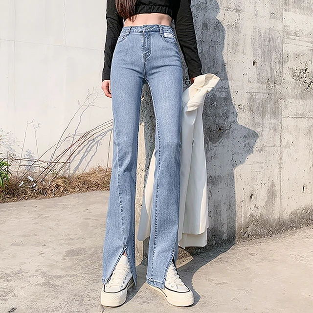 Streetwear Split Flare Jeans 2021 Stylish High Waist Skinny Jeans Women  Casual Plus Size Denim Pants Jeans Femme - Jeans - AliExpress