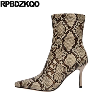 

genuine leather high heel suede women snake chinese 2019 designer chunky side zip boots shoes black ankle snakeskin square toe