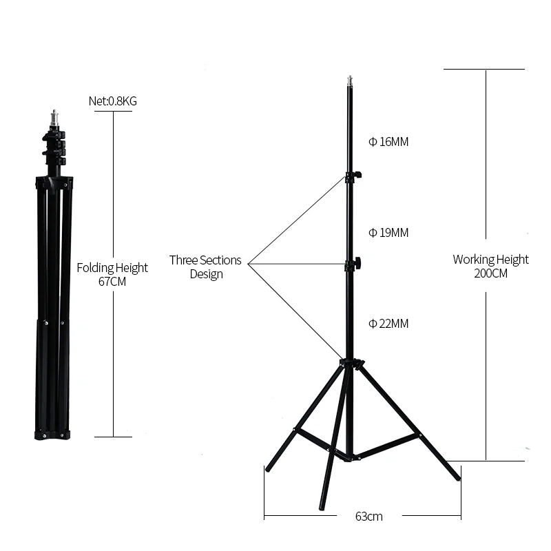 Trípode profesional ajustable de 2m (79 pulgadas), soporte para luz con cabeza de tornillo 1/4 para estudio fotográfico, para iluminación fotográfica, flashes y softbox - Imagen 4