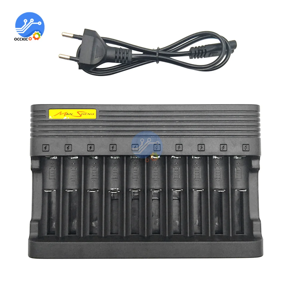 18650 Battery Charger EU US 10slots Smart lithium charging 14500 16350 18500 USB Output Li-ion Rechargeable Battery Charger