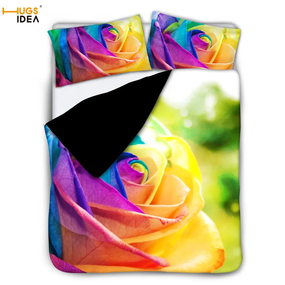 Hugsidea 3pcs Colorfual Rose Print Bedding Set Pride Rainbow Flower Duvet Sheet Pillow Cover Single Double Bedlinen Bedspread Duvet Cover Aliexpress