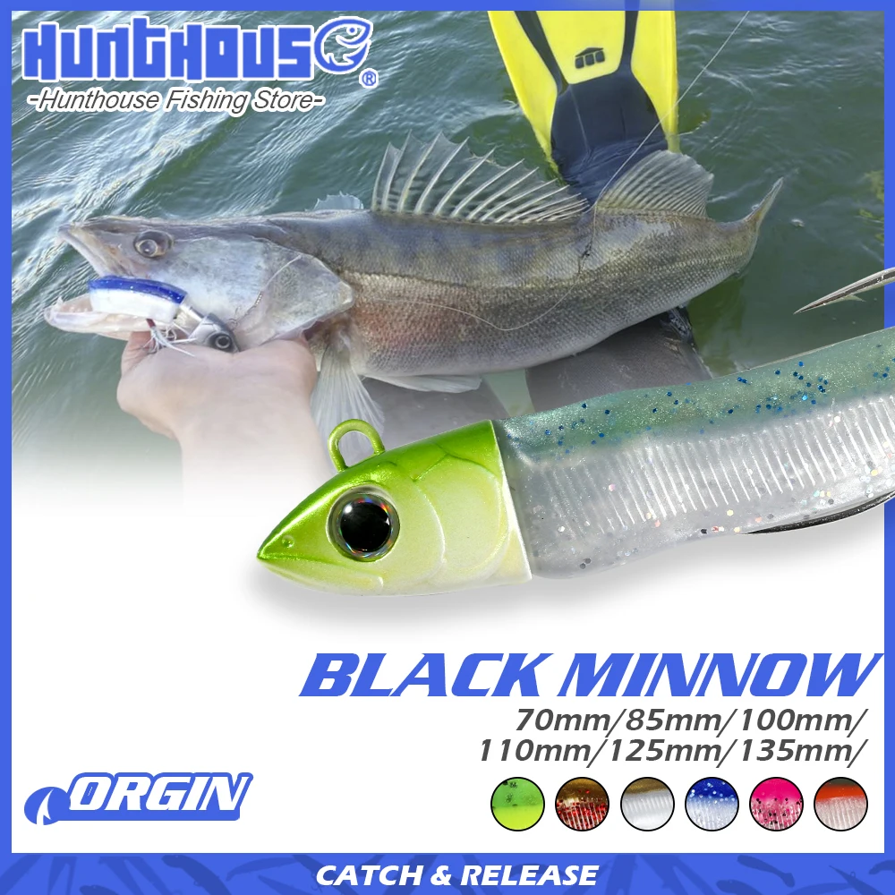 Hunthouse Fishing Black Minnow Minnow Black  Jig Head 25/40/60/90/120g Soft Fishing Lure Silicon Bait Minnow Black Leurre Souple