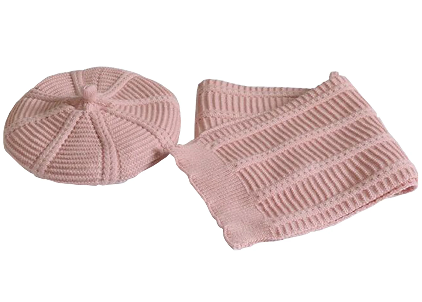 Pink Детские вязаные французские береты и шарф с косичками для девочек и мальчиков, набор из коллекции года, Новые однотонные Ретро шапочки ярких цветов - Цвет: Pink