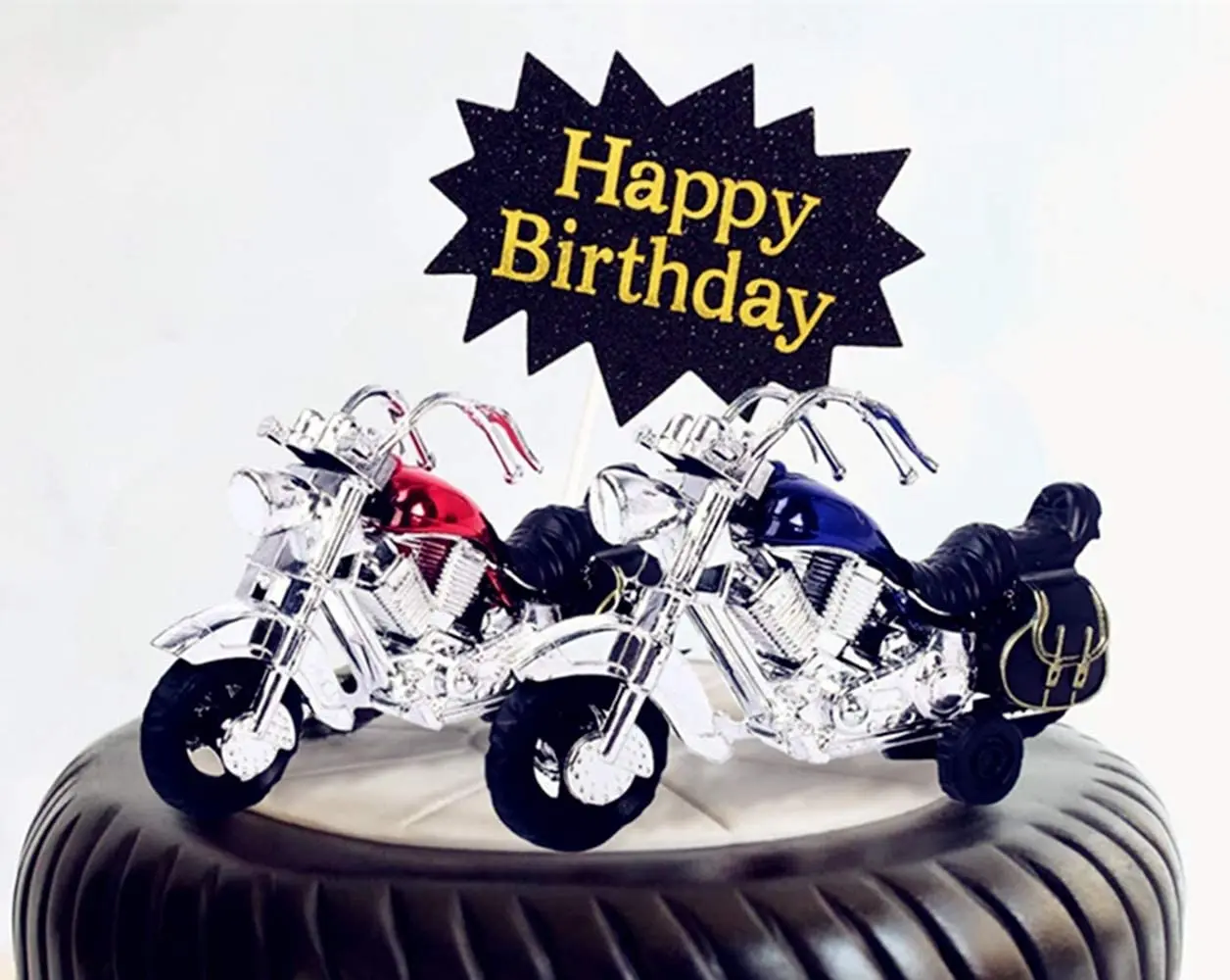Motorcycle Happy Birthday Cake Topper Bike Chopper Men Anniversary