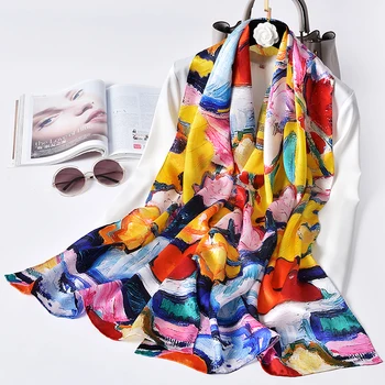 

Brand 2020 100% Real Silk Scarf Women Hangzhou Natural Silk Shawls,Wraps Foulard Femme Printed Echarpe Wraps Long Silk Scarves