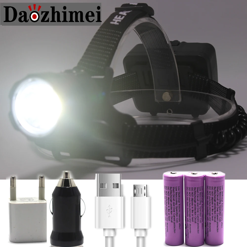 8000 lumen LED Headlight XHP70.2 Zoomable headlamp USB lamp Waterproof Torch 3-Modes Head use 3*18650 battery | Лампы и освещение