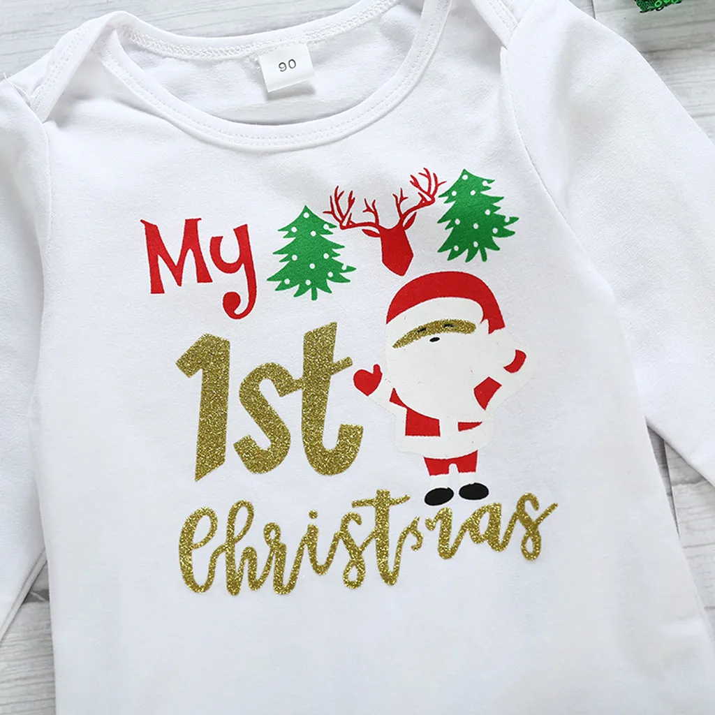 Комплект из 5 предметов, боди для новорожденных девочек с надписью «My First Christmas», юбка повязка на голову, гетры комплект одежды для малышей, одежда для маленьких девочек