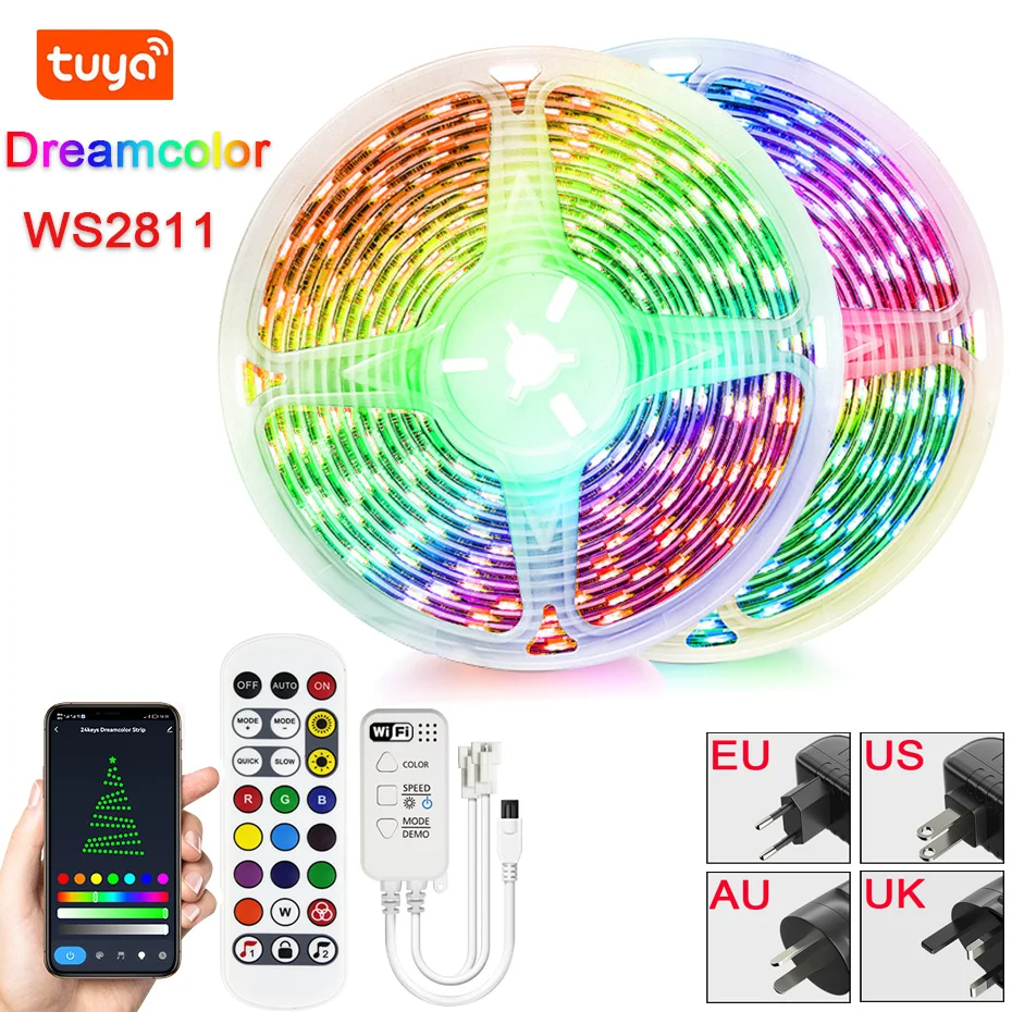 Светодиодная лента RGB WS2811 5050 12 В постоянного тока гибкая с управлением через Wi-Fi и