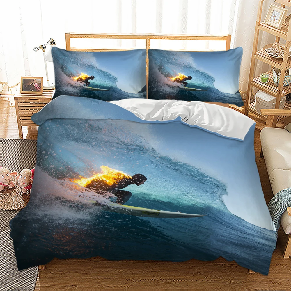 

3D Surfing Bedding Set Sports Duvet Cover Pillowcase Single Queen King Bedlinen new 3pcs