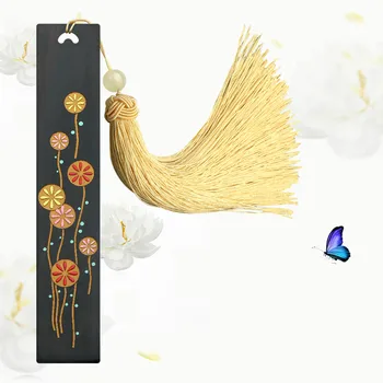 

Handpainted classical Chinese style tassel bookmark ebony wood exquisite antique gift