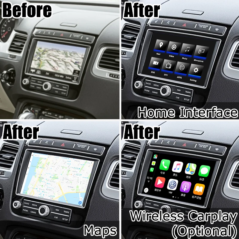 Интерфейсная коробка Android / carplay для Volkswagen Touareg 2010 2018 RNS850 интерфейсная видео youtube