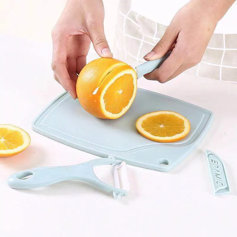 3Pcs Portable Fruit Knife Set Kitchen Cutting Board Enamel Knife Peeler Bud Eye Home Mini Camping Picnic Cooking Tools