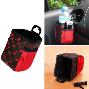 

Universal Car Air Vent Organizer Box Storage Bag With Hook Auto Mount Outlet PU Leather Container Pocket Phone Holder Accessory