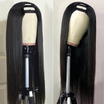 

U Part Wig Human Hair Wigs Natural Black Color 150% Density Glueless 2*4 Straight Remy Brazilian Wigs For Black Women