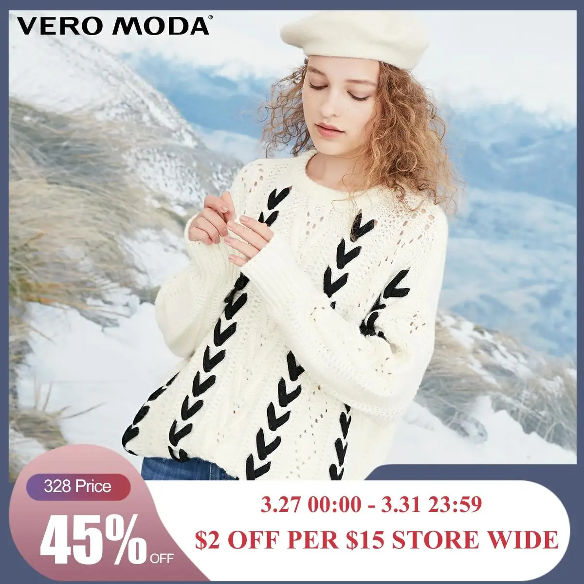 

Vero Moda New Women's Lace-up Trims Round Neck Drop-shoulder Sleeves Sweater | 318413504
