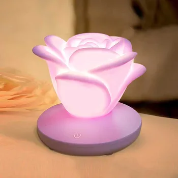

silicone LED lamp Three-step dimming sensor touch romantic rose night light usb rechargeable desk lamp flower rose lighting lamp