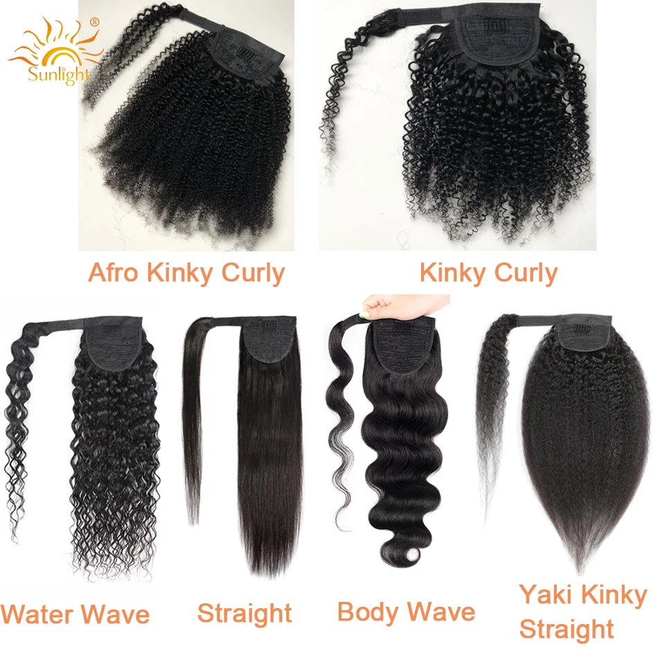 Afro kinky curly ponytail human hair ponytail extensions wrap around ponytail kinky straight remy brazilian hair
