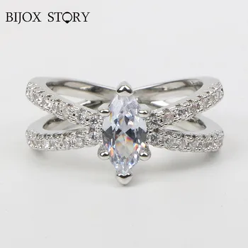 

BIJOX STORY 925 sterling silver charm ring with 6*12mm oval shape AAA zircon gemstone fashion ring for women wedding engagement