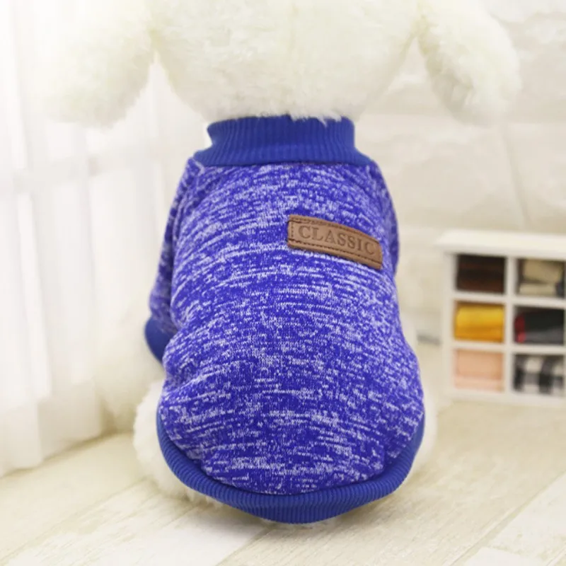 Классическая теплая одежда для собак и щенков для питомцев, одежда для кошки пальто Зимний мягкий свитер Костюмы для маленькие собачки Чихуахуа XS-2XL Размеры zh1 - Цвет: Синий