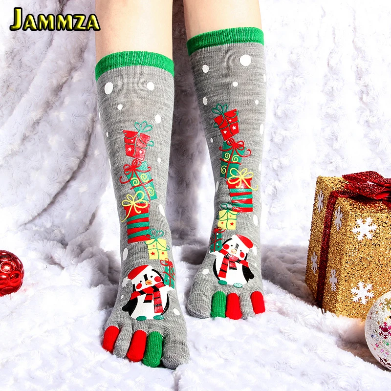 Подарок Санта-Клауса для рождественских носков женские модные Пять пальцев/носки хлопчатобумажные полосатые Снеговик праздничные женские длинные Meias