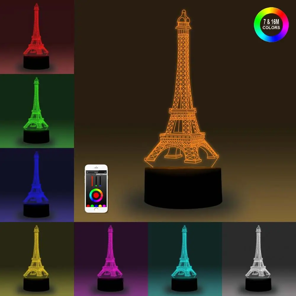 

NiteApps 3D Eiffel Tower Night Light Desk Table Illusion Decoration Lamp Holiday Birthday Gift APP/Touch Control