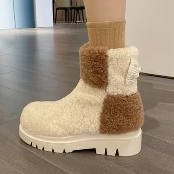 

Womens Round Toe Pearls Butterfly-knot DIY Lambwool Fur Ankle Boots Australia Warm Winter Thick Snow Shoes Luxury New 2020