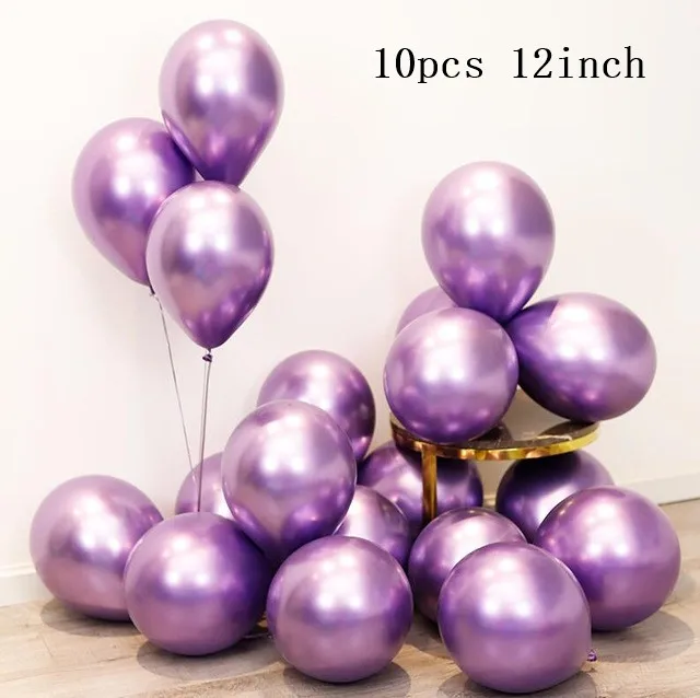 10pcs Metal purple Серебряные синие металлические латексные шарики, День подарков будущей матери мальчик черные звезды Корона письмо с днем рождения воздушные шары взрослые вечерние украшения Дети - Цвет: 10pcs Metal purple
