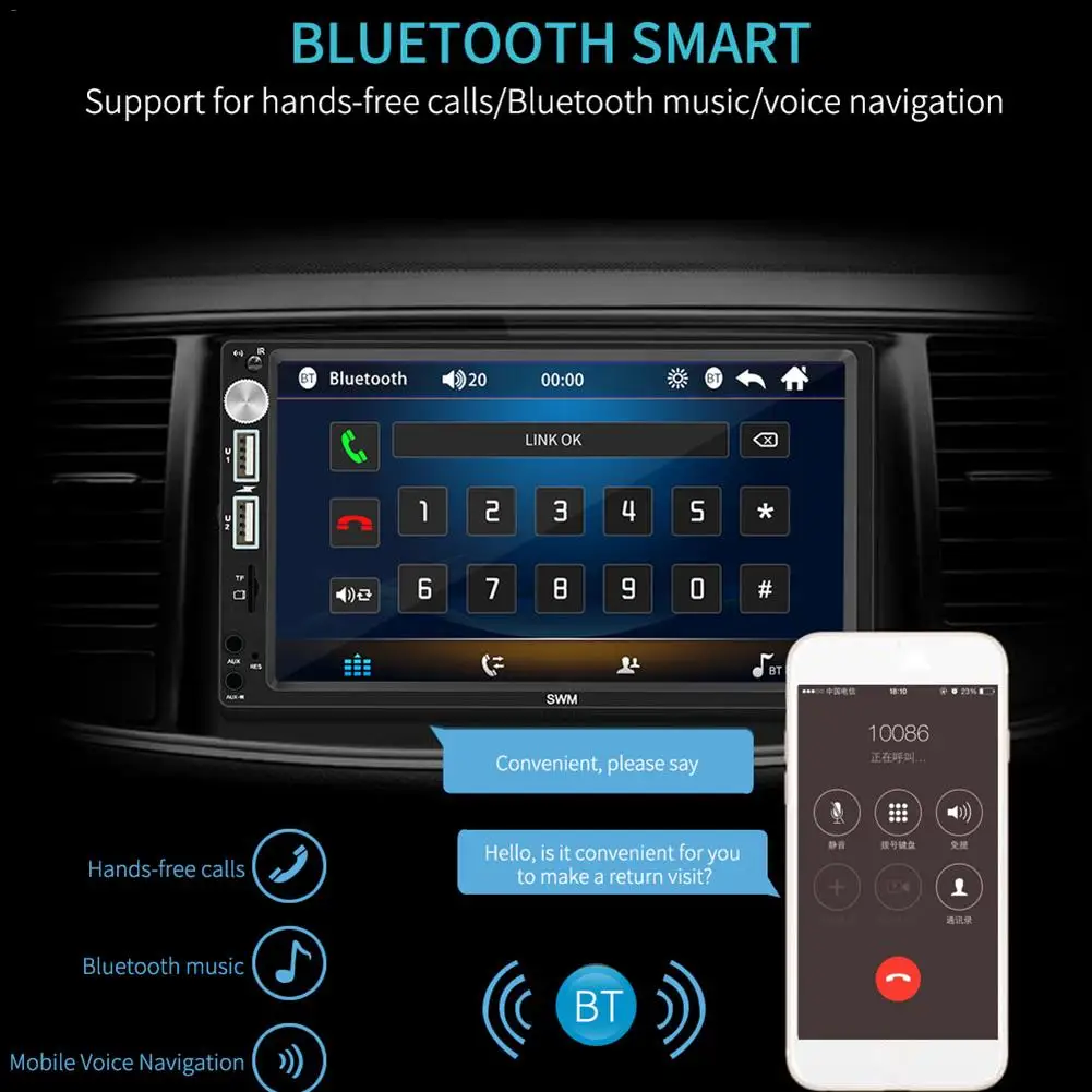 7 дюймов Bluetooth стерео радио плеер с сенсорным экраном 2 Din HD Mp5 плеер поддерживает IOS/Android телефон зеркало соединение