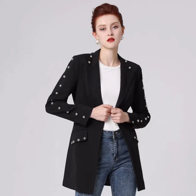 Ideal AELESEEN 2020 Spring Office Lady Long Coat Women Luxury Metal Buttons European Casual Wearing Singl