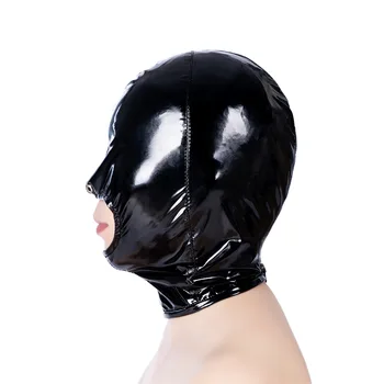 Wetlook Leather Open Mouth Fetish Mask Hood Bondage Gear Erotic Products for Bdsm Adults Sex Games Blindfold Flirt Sexy Costumes 2