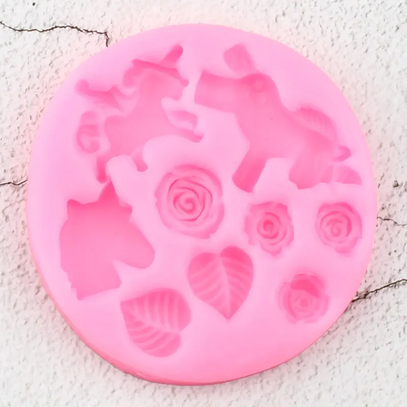 Unicorn Silicone Molds Rose Flower Leaves Cupcake Topper Fondant Cake Decorating Tools DIY Baking Candy Clay Chocolate Moulds