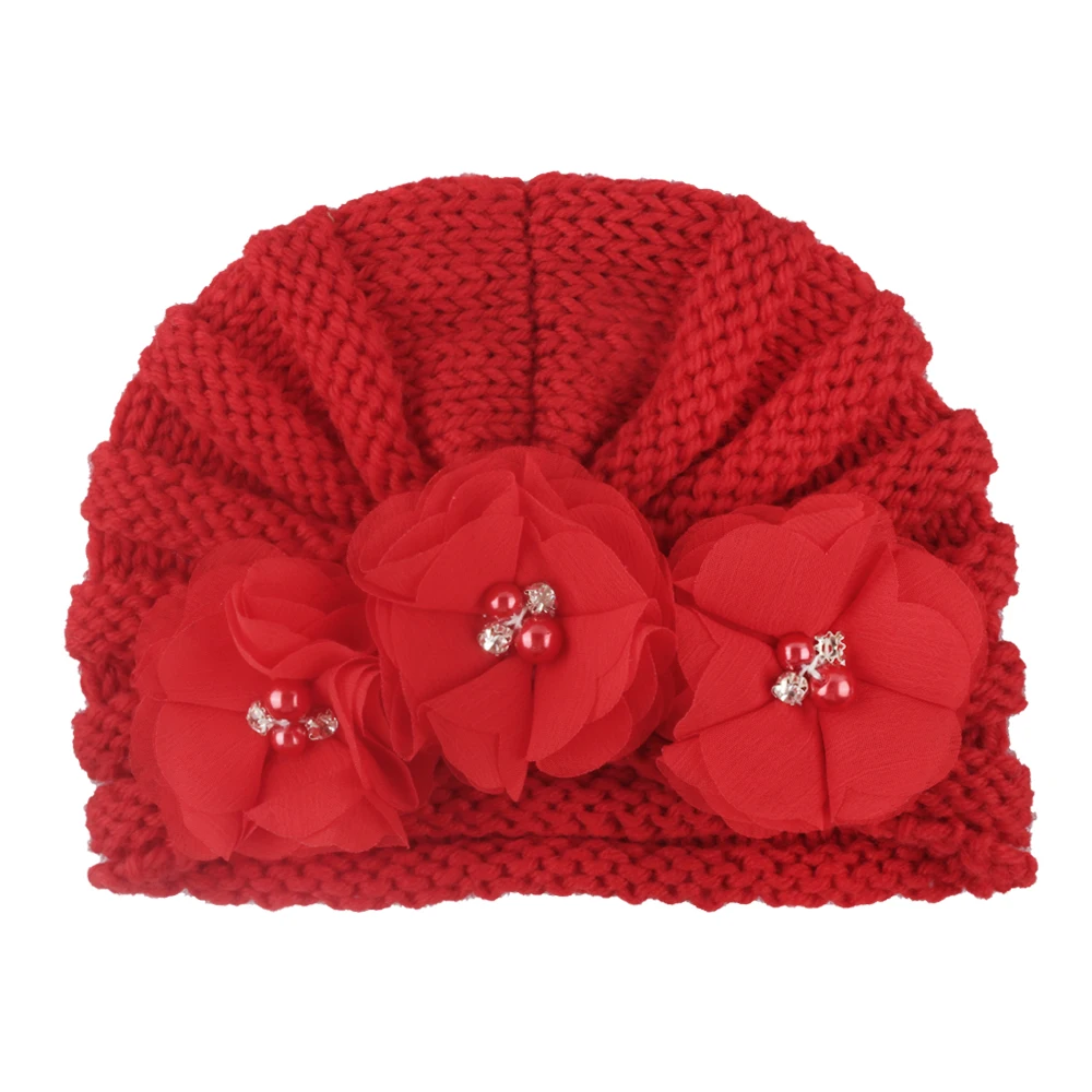 Зимняя шапочка для маленьких мальчиков и девочек, теплая шапочка с цветочным рисунком, вязаная шапочка, тюрбан