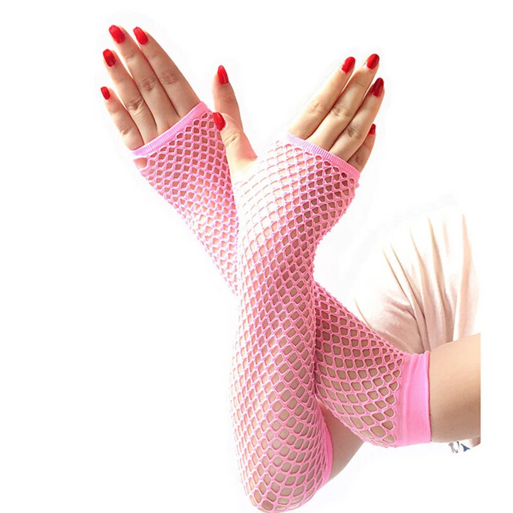 Fishnet Gloves Ladies Girls Neon Sexy Long Fingerless Fishnet Lace High Elasticity Gloves Car Accessories Interior Decoration Auto Parts