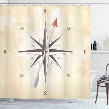 

Compass Decor Collection, Abstract Composition with Globe and Windrose Continents Ocean Modern Illustration, Polyester Fabric