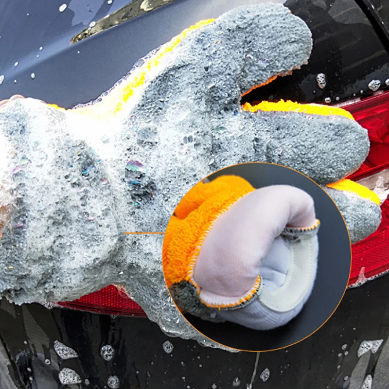 Double-Sided Coral Fleece Five-Finger Car Wash Gloves Instrumentation Drying Plush Thick Towel Polishing Wash Towels Accessories car cleaning gloves microfiber car mitt microfiber cleaning gloves microfiber washing gloves microfiber gloves