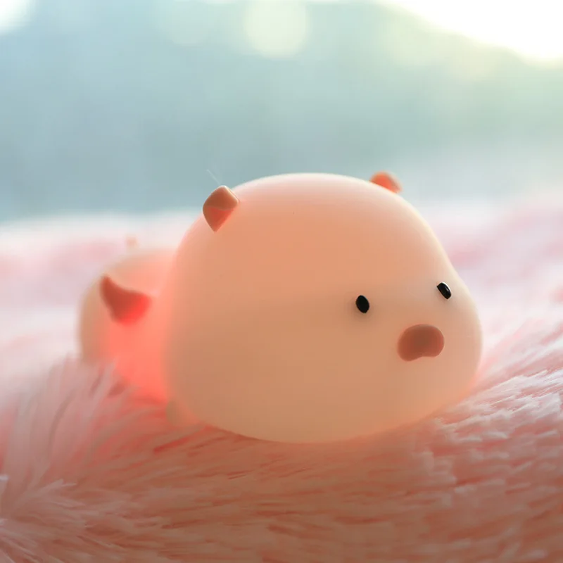 

USB Rechargeable Colorful Night Light Creative Adorkable Pig Silicone Night Lamp Bedroom Bedside L with Sleep ED Timing Lamp